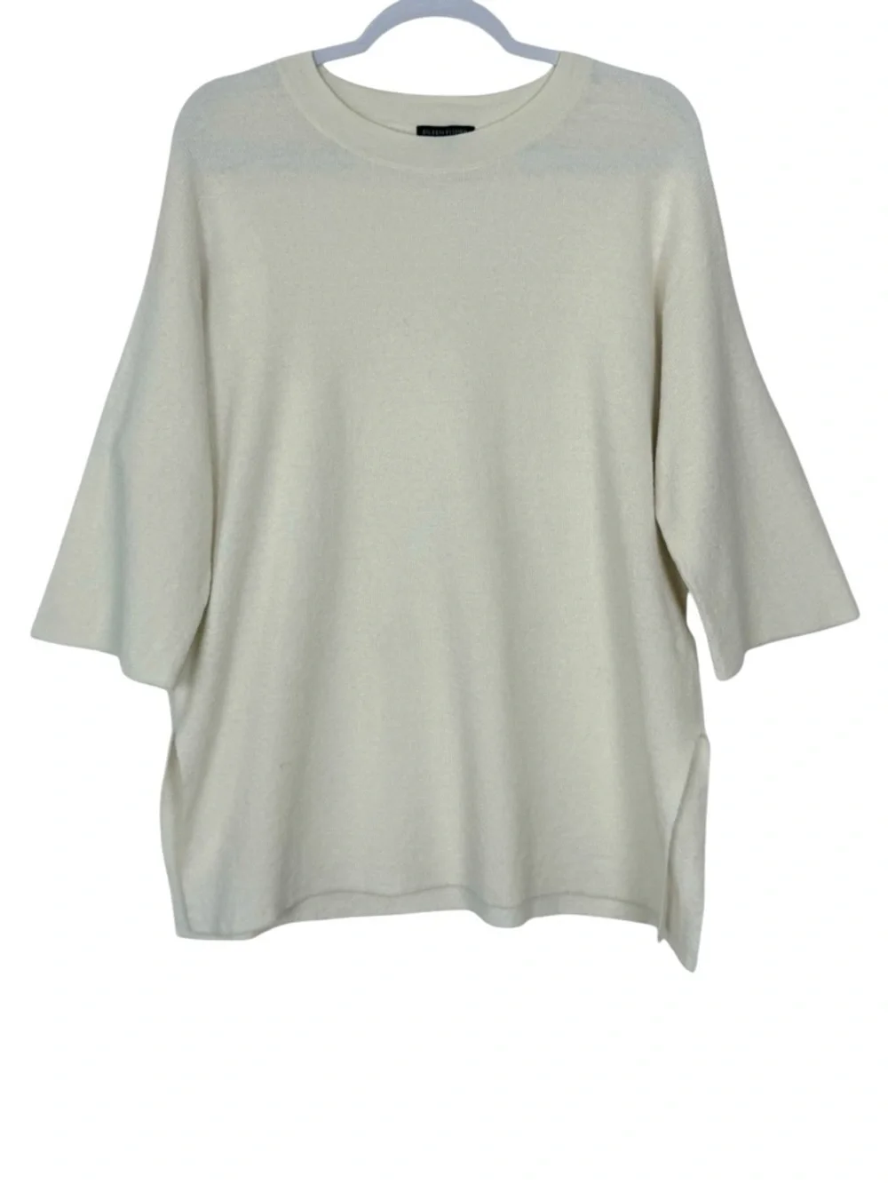 Eileen Fisher Organic Linen Boxy Knit Top Ivory S/M